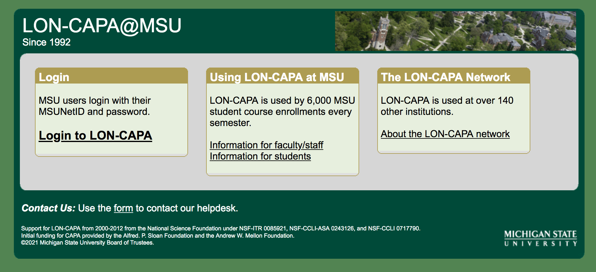 MSU LON-CAPA Portal Screenshot